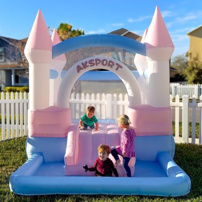 AKSPORT Inflatable Bounce House for KidsMacaron Bouncy Castle with Air Blower & Slide & Large Ball Pool for Birthday Party, Wedding, Gift, Indoor & Outdoor11.8FT*8.2FT*8.5FT