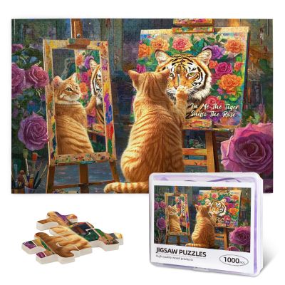 1000 Piece Jigsaw Puzzles for Adults Funny Cat Tiger Painting Rose Art Gift