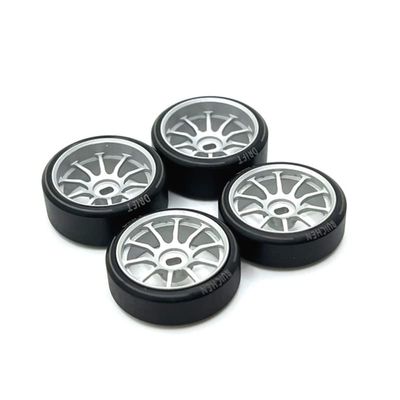 1/28 27mm Drift Tire Tyre Metal Wheel Rim for Wltoys 284131 K969 K979 K989 P929 Kyosho Mini-Z 1:28 RC Car Upgrades Parts(Silver)