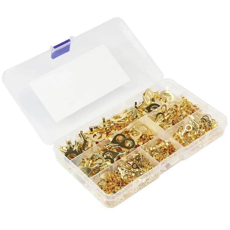 POWTAXBJGD M3~M10 Boxed Round Terminal Block O-Type Lugs Cold-Pressed Cable Connector Copper Tab Wiring Nose Combination Set DIY(450PCS,3 Boxes)