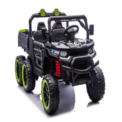 24V 2 Seater 4WD Powered Ride On Dump Truck with Electric Dump Bed, Electric UTV with Remote Control, Shovel, Pull Bow, Music Player for Girls or Boys or Girls-Black