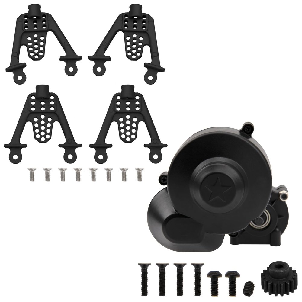 Aluminum Alloy Front Rear Shock Tower Bracket Mount Damper Hoops & Plastic Complete Transmission Box,Center Gearbox Gear Box with Gear Assembled