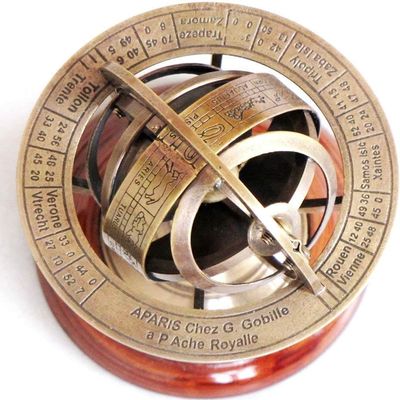 8" Brass Armillary Sphere Astrolabe On Wooden Base Maritime Nautical & Collectible