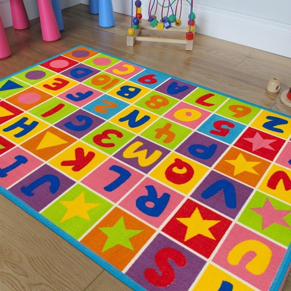 Champion Rugs Kids/Baby Room/Daycare/Classroom/Playroom Sit Spot Area Rug Letters Numbers Fun Educational Shapes Learning Carpet (8 X 10)