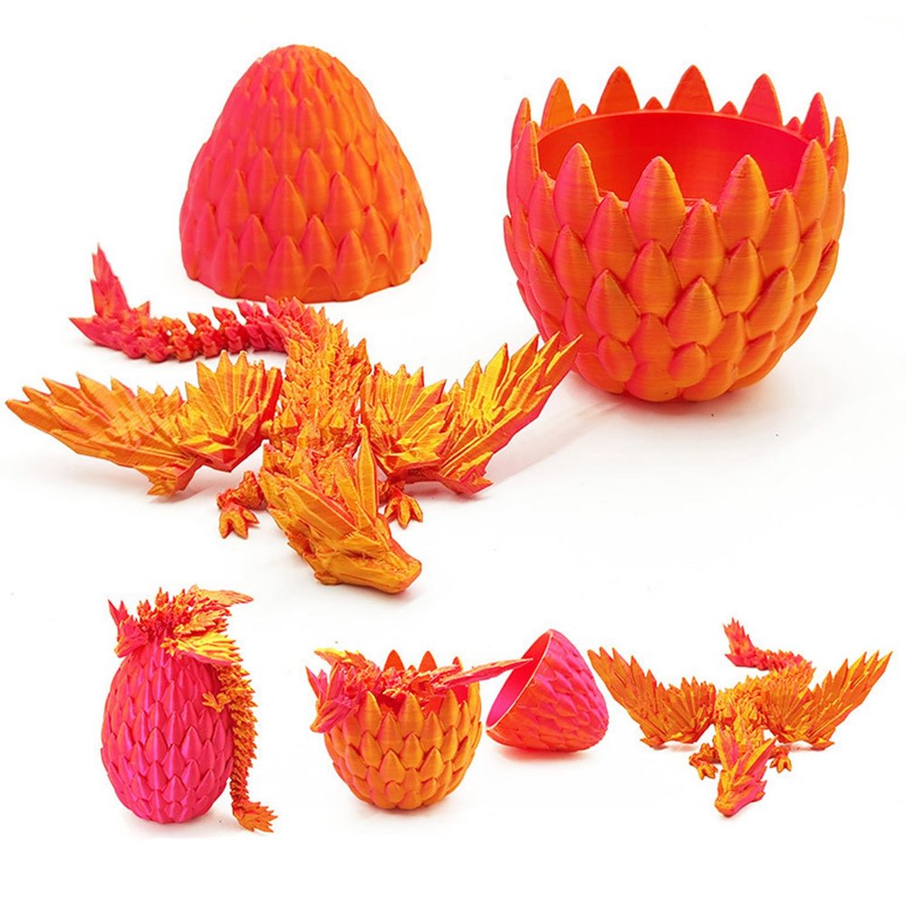 Aesinos 3D Printed Dragon in Eggs Wing Dragon Egg,Crystal Dragon in Dragon Egg,3D Dragon, Dragon Eggs with Dragon Inside 3D Printed Animals Desk Decoration 3D Printed Dragon with Wings (Red)