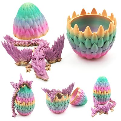 3D Dragon with Wings in Egg, Crystal Dragon Egg, 3D Printed Animal Desk Decoration (Rainbow)