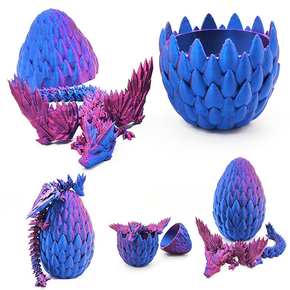 Aesinos 3D Printed Dragon in Eggs Wing Dragon Egg,Crystal Dragon in Dragon Egg,3D Dragon, Dragon Eggs with Dragon Inside 3D Printed Animals Desk Decoration 3D Printed Dragon with Wings (Purple)