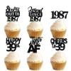 18pcs Black Glitter Dessert Cupcake Pick for Straight Outta 1987 Legend Since 1987 Theme Decor Supplies Men Boys Happy 39th Birthday Party Decoration