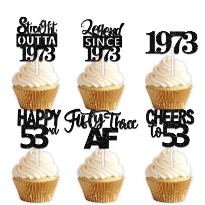 18pcs Black Glitter Dessert Cupcake Pick for Straight Outta 1973 Legend Since 1973 Theme Decor Supplies Boys Happy 53rd Birthday Party Decoration