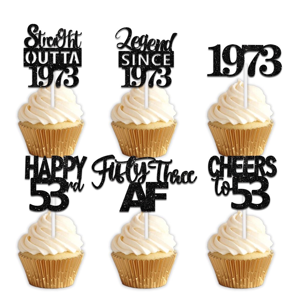 18pcs Black Glitter Dessert Cupcake Pick for Straight Outta 1973 Legend Since 1973 Theme Decor Supplies Boys Happy 53rd Birthday Party Decoration