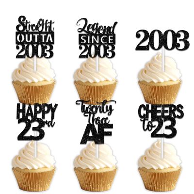 18pcs Black Glitter Dessert Cupcake Pick for Straight Outta 2003 Legend Since 2003 Theme Decor Supplies Men Boys Happy 23rd Birthday Party Decoration