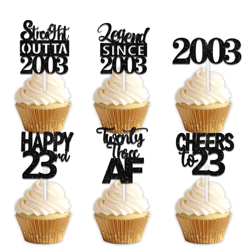 18pcs Black Glitter Dessert Cupcake Pick for Straight Outta 2003 Legend Since 2003 Theme Decor Supplies Men Boys Happy 23rd Birthday Party Decoration