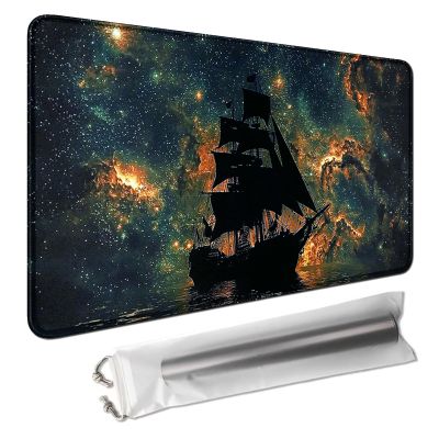 MTG Playmat 24x14 Inch,Pirate Ship Night Sea Magic The Gathering Playmat with Stitched Edges Non-Slip Rubber Base,Duskmourn Commander OCG CCG Card Board Game Mat Mousepad Desk Mat