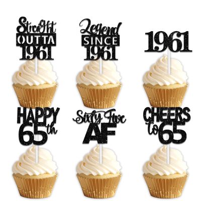 18pcs Black Glitter Dessert Cupcake Pick for Straight Outta 1961 Legend Since 1961 Theme Decor Supplies Men Boys Happy 65th Birthday Party Decoration