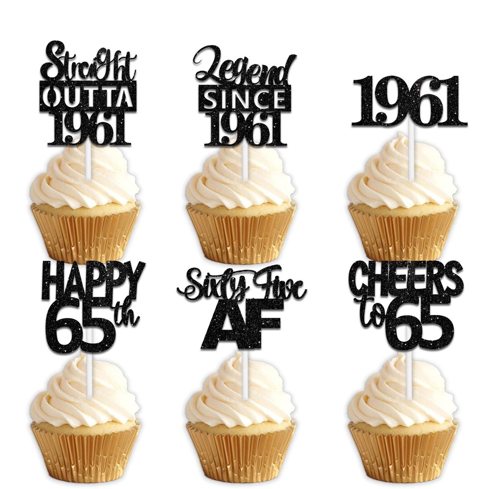 18pcs Black Glitter Dessert Cupcake Pick for Straight Outta 1961 Legend Since 1961 Theme Decor Supplies Men Boys Happy 65th Birthday Party Decoration