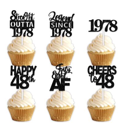 18pcs Black Glitter Dessert Cupcake Pick for Straight Outta 1978 Legend Since 1978 Theme Decor Supplies Men Boys Happy 48th Birthday Party Decoration