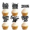 18pcs Black Glitter Dessert Cupcake Pick for Straight Outta 2008 Legend Since 2008 Theme Decor Supplies Men Boys Happy 18th Birthday Party Decoration