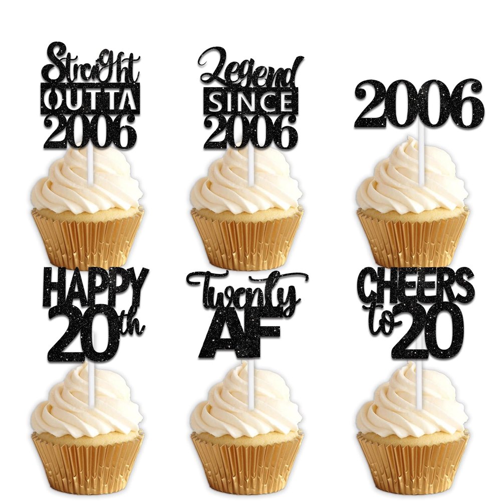 18pcs Black Glitter Dessert Cupcake Pick for Straight Outta 2006 Legend Since 2006 Theme Decor Supplies Men Boys Happy 20th Birthday Party Decoration