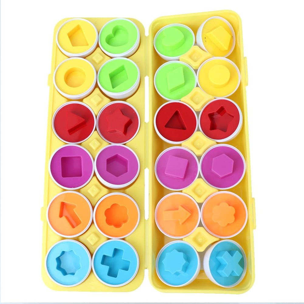 BESTonZON 12pcs Geometric Shape Matching Eggs Toy Set for Boys and Girls Educational Sorting Game for Ages Develops Hand-Eye Coordination Imagination Creativity