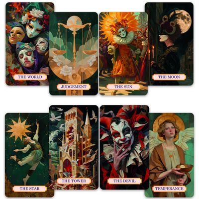 CRAFTERIAN Golden Masquerade Tarot Cards, 78 Cards Deck with Foil Edges, Original Cards for Beginners and Experts with Guide Book, Fortune Telling Game, Divination Tools for All Skill Levels.