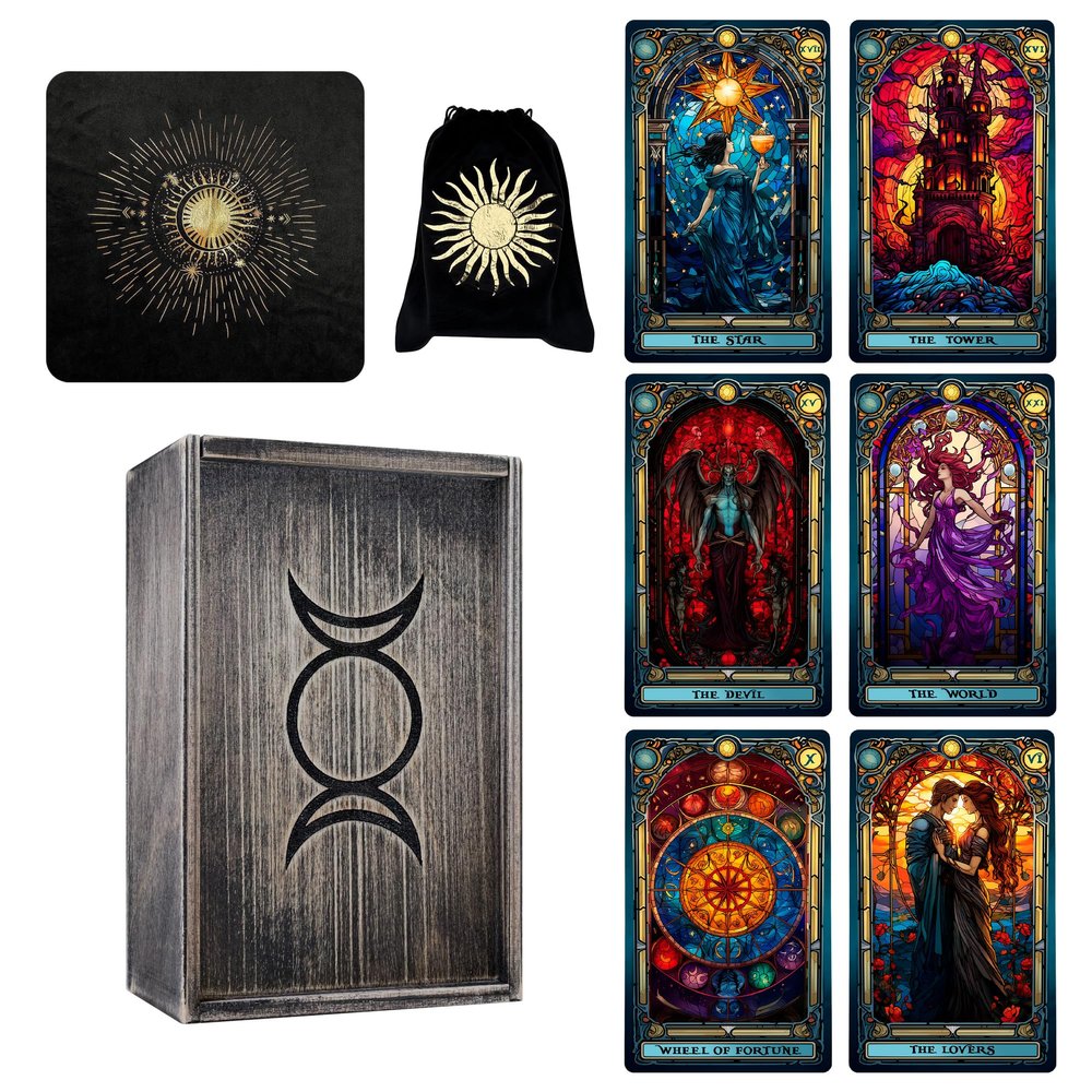CRAFTERIAN Stained Glass Tarot Deluxe Set Complete Bundle for Mystical Readings and Spiritual Exploration