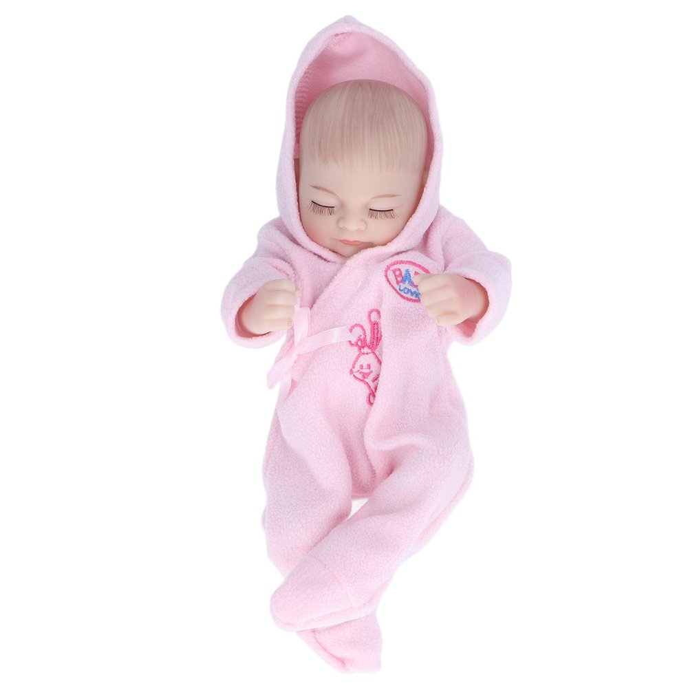 10inch Reborn Dolls Soft Silicone Delicate Facial Details Washable Lifelike Baby Doll Toy with Pajamas (10inch Pink boy with Eyes Closed)