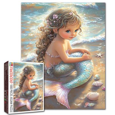 Tucocoo Cute Mermaid Jigsaw Puzzle 1000 Pieces Puzzles for Adults, Playfully Shore Beach Art Puzzles for Difficult Challenging Family Activity Games Colorful DIY Crafts Puzzle for Home Decor Gifts