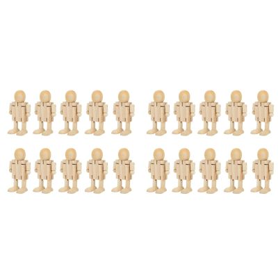 20 Pack Unfinished Wooden Robot, Wood People Shapes Figures Wooden Robot Figures People Bodies Joint Wooden Puzzle Building Craft Kit Decorative Peg Dolls Toy for DIY Painting Arts