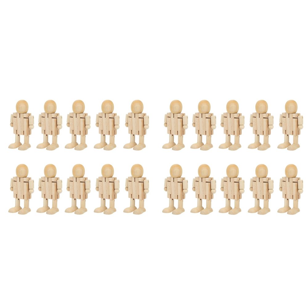 20 Pack Unfinished Wooden Robot, Wood People Shapes Figures Wooden Robot Figures People Bodies Joint Wooden Puzzle Building Craft Kit Decorative Peg Dolls Toy for DIY Painting Arts
