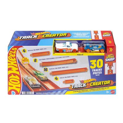 Hot Wheels Track Creator 2-Car Deluxe Pack with 2 1:64 Scale Die-Cast Toy Vehicles, 25 Feet of Different Length Speed Snap Track & Connectors (Amazon Exclusive)