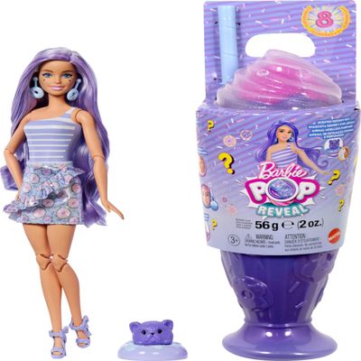 Barbie Pop Reveal Series Fashion Doll & Accessories Set, Treat Series, Donut Dreams Theme with Pet, 8 Surprises Include Color Change
