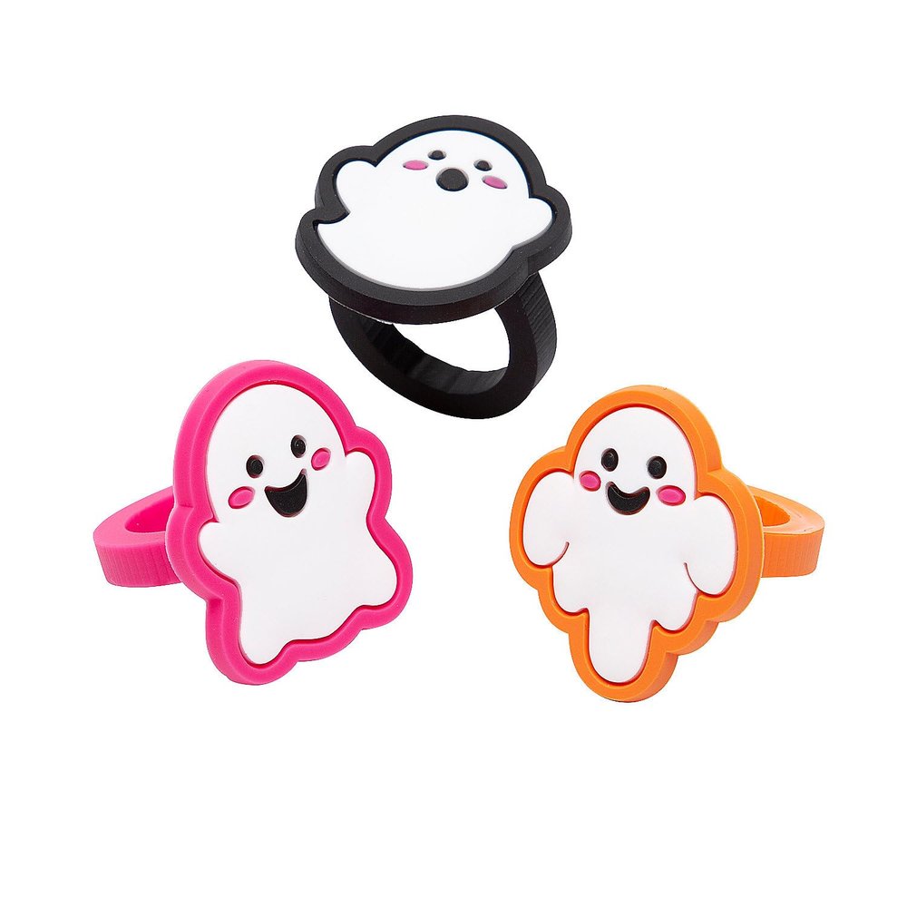 Fun Express Spooky Fun Ghost Silicone Rings, 24 Piece