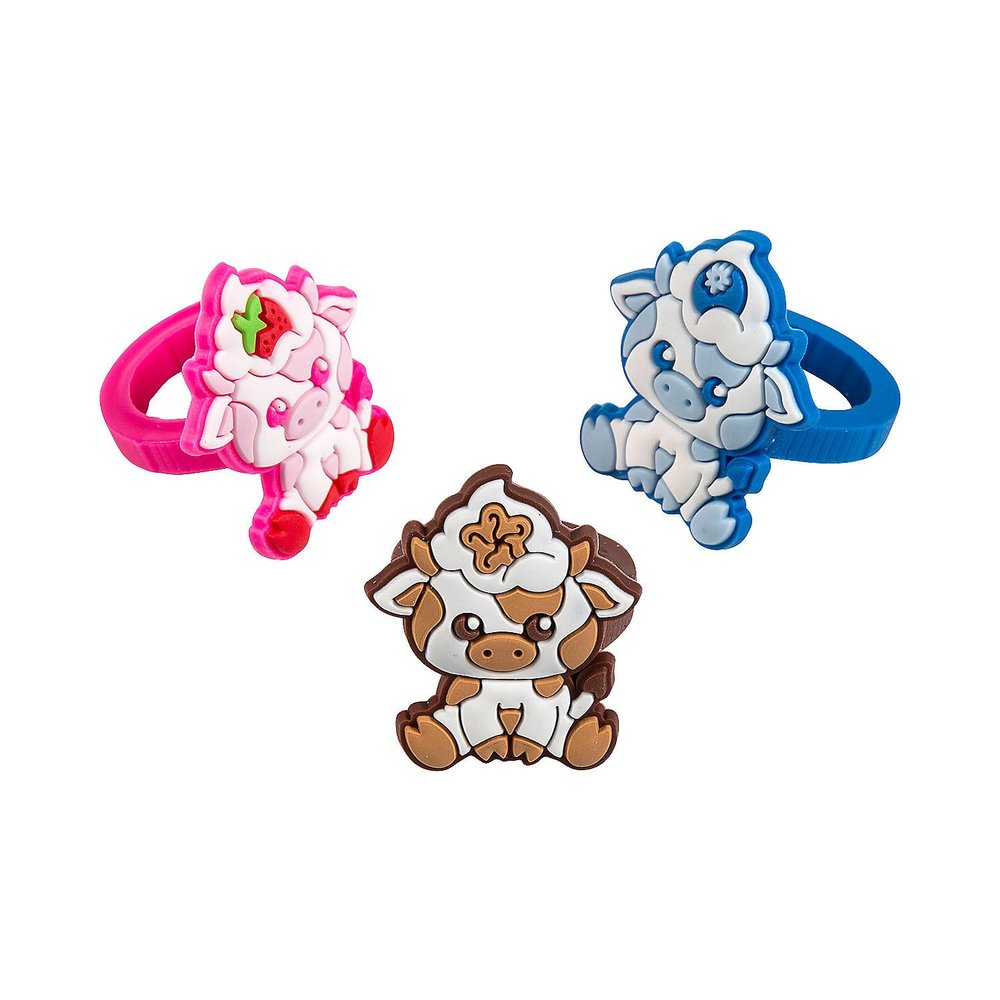 Fun Express Ice Cream Cow Animals Rubber Rings - 24 Piece