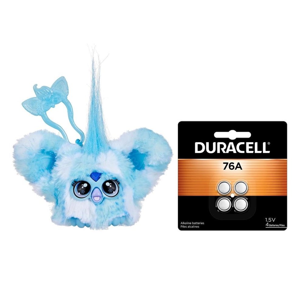 Furby Furblets SNO-Way Holiday Edition Mini Friend, 45+ Sounds, Holiday Music + Duracell 76A 1.5V Alkaline Batteries, 4 Count (Bundle)
