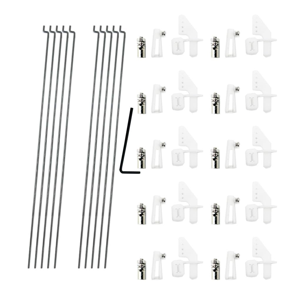 10PCS 1.2 x 200mm Pushrod with 10PCS 1.3mm Adjustable Pushrod Connector Linkage Stopper 10PCS Micro Control Horns with Clevis for RC Airplane Helicopter Plane Boat DIY Model Toy Replacement Parts