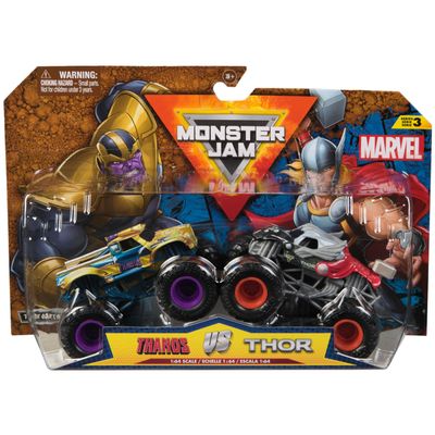 Monster Jam, Marvel Official Thanos Vs. Thor Die-Cast Monster Trucks, 1:64 Scale, Kids Toys for Boys and Girls Ages 3 and up