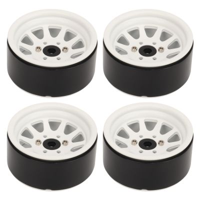 4pcs RC Wheel Rim Set Zinc Alloy Steel Universal 1.9 Inch 10 Rims RC Crawler Car Wheel Hub Axial for SCX10 II III (White)