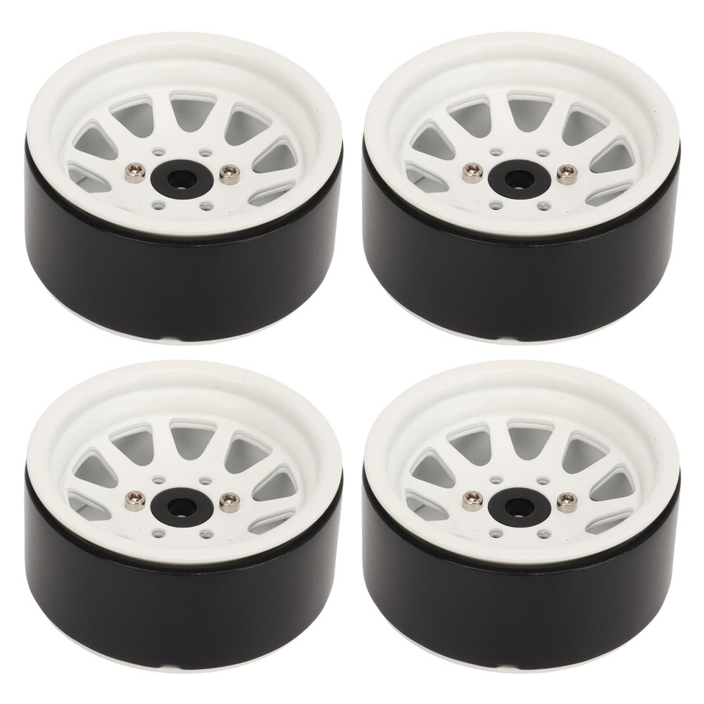 4pcs RC Wheel Rim Set Zinc Alloy Steel Universal 1.9 Inch 10 Rims RC Crawler Car Wheel Hub Axial for SCX10 II III (White)