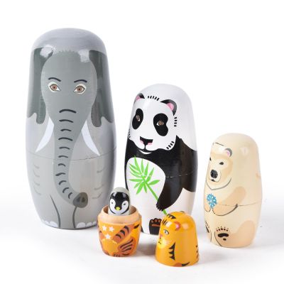 Tngan Nesting Dolls, 5Pcs 6" Tall Russian Nesting Dolls, Handmade Matryoshka for Kids, Wooden Stacking Toys for Christmas Home Wedding Party Decorations (Elephant)