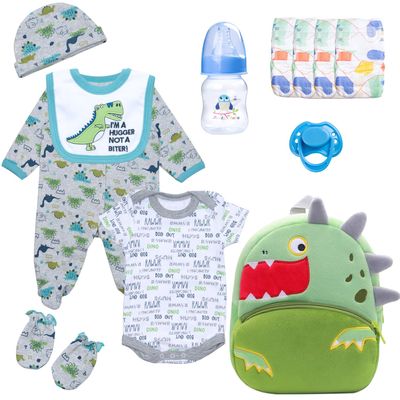 12 Pcs Reborn Baby Doll Accessories Boy 17-22 Inch Reborn Baby Boy Doll Clothes with Backpack Diapers, Cute Dinosaur Design, Babies Pretend Play Set