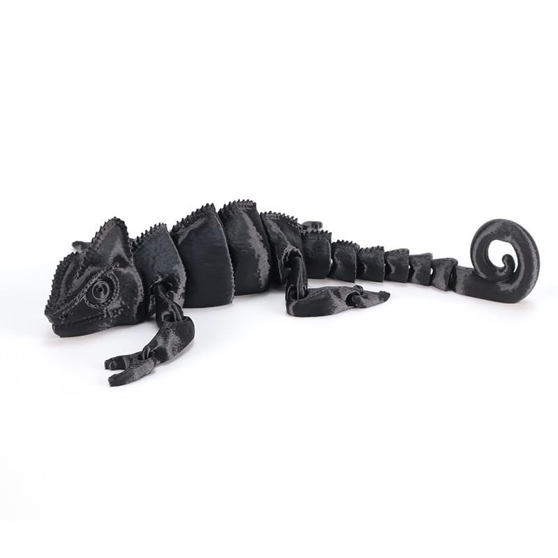 3d Printed Toys, Fidget Lizards, 3d Printed Animals, Articulated Chameleons, Desktop Toys, Reptile Toys (Black, 30cm/11.8inch)