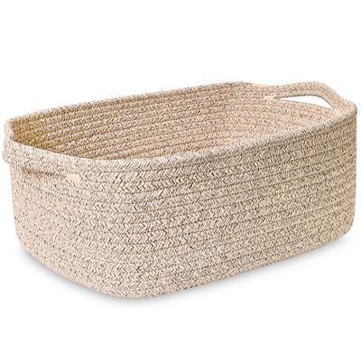 ABenkle Small Storage Basket with Handles, Cotton Rope Woven Dog Cat Toy Bin, Decorative Shelves Closet Organizing for Nursery Laundry Bedroom Bathroom, 14.2''x 11''x 5.1''