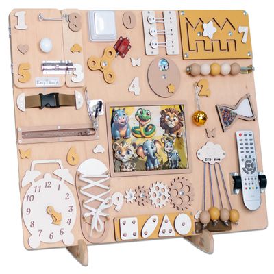 Safari Magnetic Busy Board L  Montessori Sensory Activity Board for Toddlers with 8 Magnetic Animals  Large Wooden Fine Motor Skills Toy for Early Learning & Creative Play