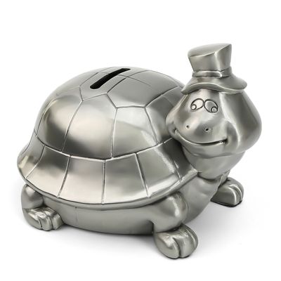 5'' Turtle Piggy Bank, Large Cute Animal Shaped Money Box, Unbreakable Novelty Money Bank for Adult, Practical Gifts for Birthday, Easter, Christmas, Party Favors (Silver)