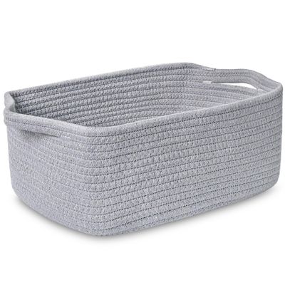 ABenkle Small Storage Basket with Handles, Cotton Rope Woven Dog Cat Toy Bin, Decorative Shelves Closet Organizing for Nursery Laundry Bedroom Bathroom, 14.2''x 11''x 5.1''