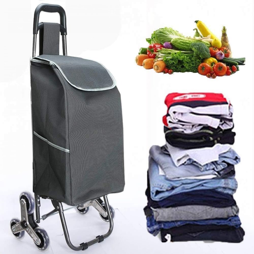 YFATUEO Shopping Trolley with Large Wheels Extra Large Shopping Trolley Shopping Aid 50 kg Load Capacity Shopping Trolley Stair Climbere for Supermarket Travel-Black