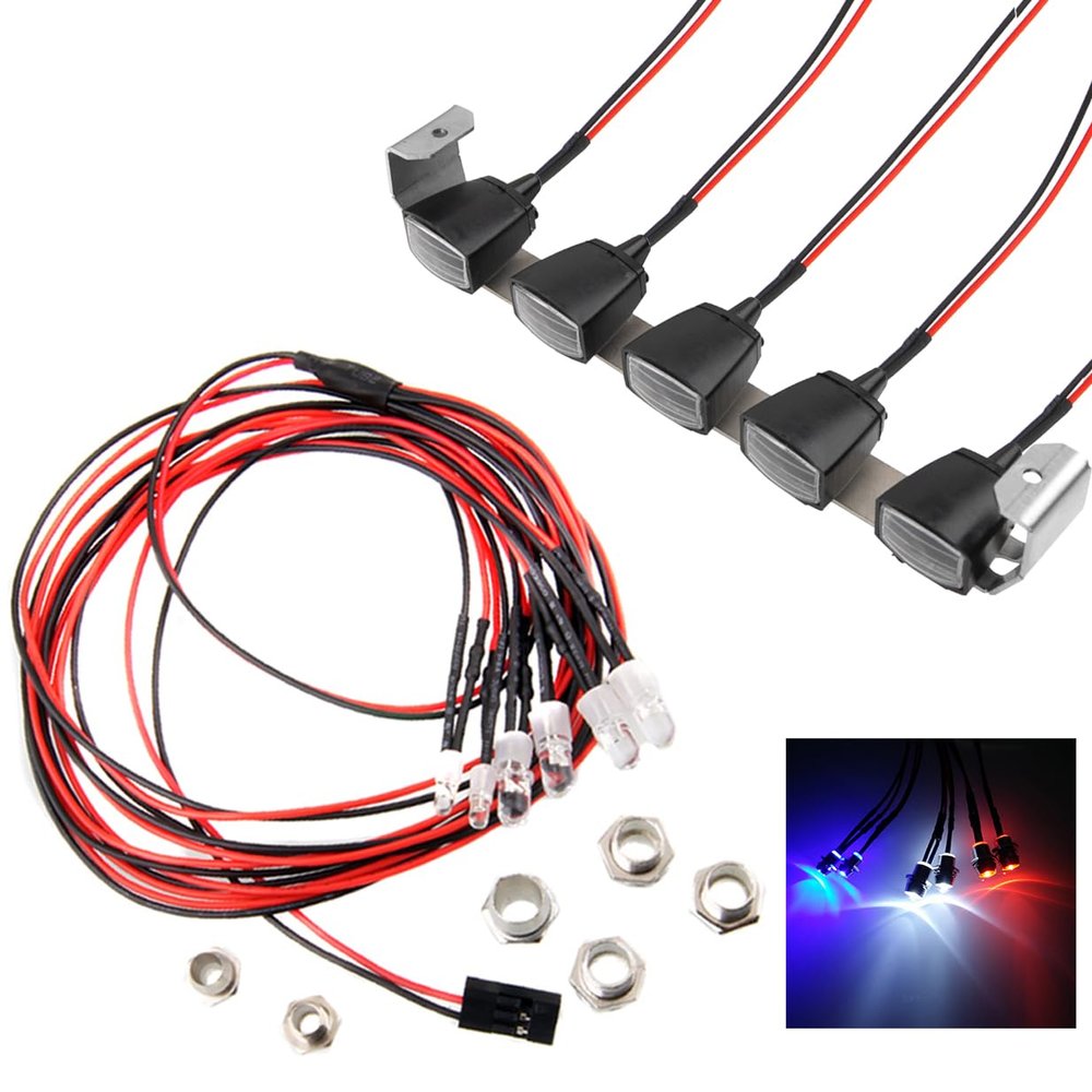6Leds LED Light Headlights Taillight Kit Tail Light & RC Car Roof Light Bar Kit Body Shell Roof Luggage Lights