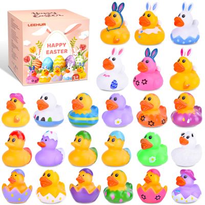24 Pcs Easter Rubber Ducks, Assortment Duckies in Bulk for Ducking, Mini Rubber Duckies for Kids Baby Bath Pool Toys, Floater Duck Easter Basket Stuffers and Party Favors