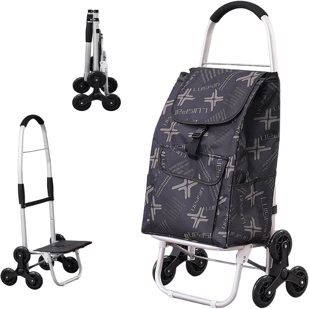 YFATUEO Shopping Trolley Stair Climber 2-in-1 Shopping Trolley Foldable Removable Bag Shopping Aid Trolley Waterproof 6 Wheels -Grey