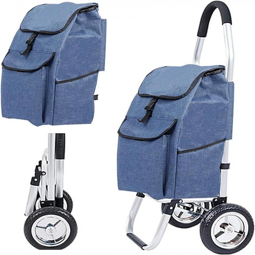 Shopping Trolley, Collapsible, Foldable Shopping Trolley, Reusable, Shopping and Grocery Trolley on Wheels, Large Load Capacity -Blue